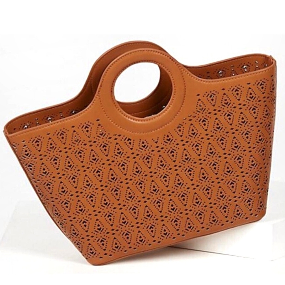 MERONA Laser Cut Faux Leather Tote with Strap NWOT